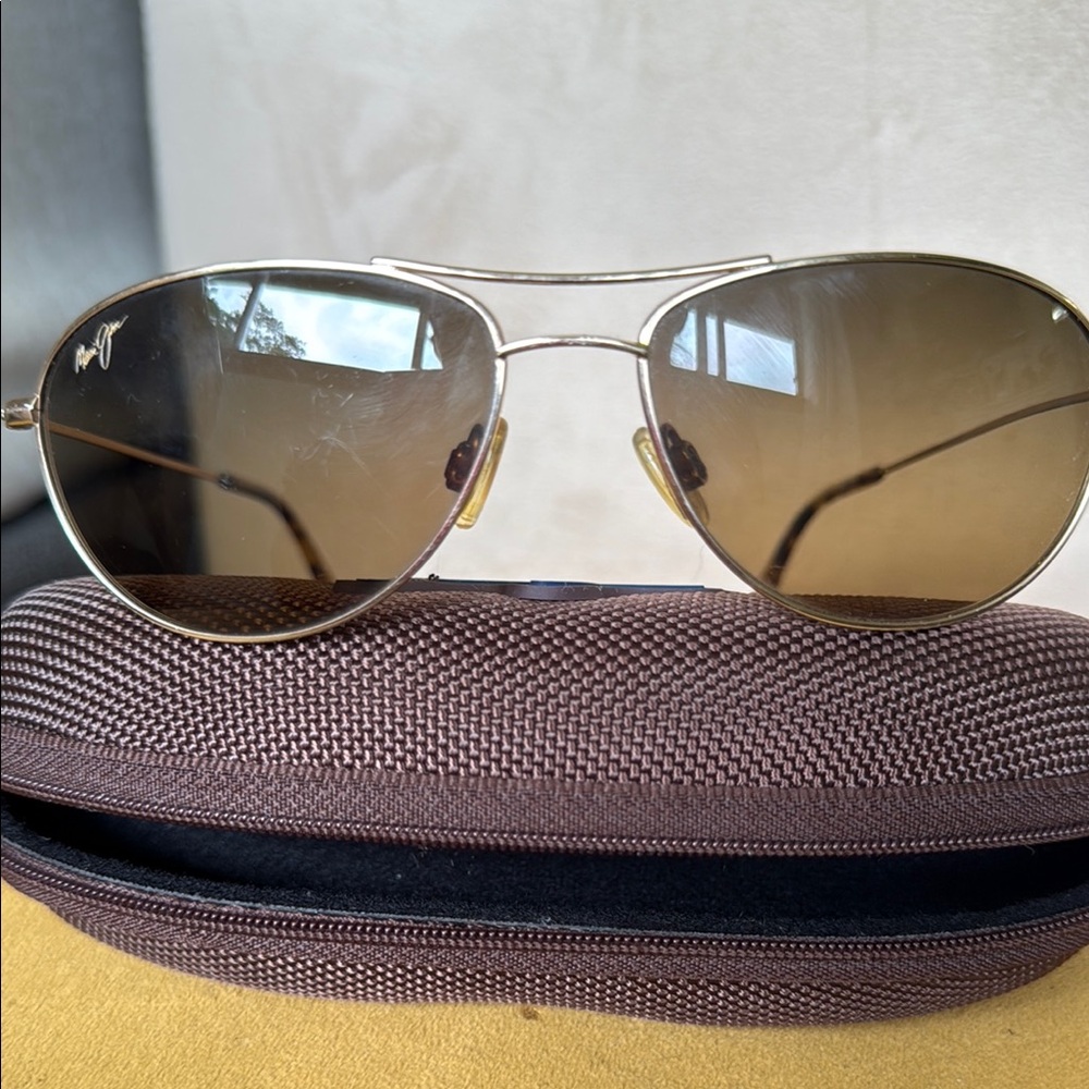 Maui Jim Gold Brown Aviator Glasses